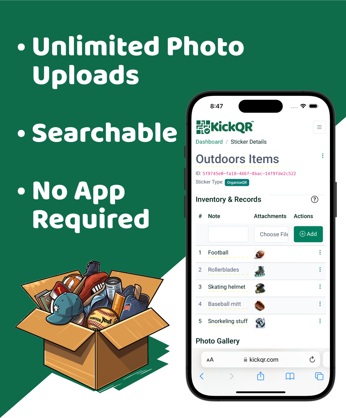 KickQR - OrganizerQR Sticker Pack - Smart QR Codes for Box & Bin Storage - 20 pack