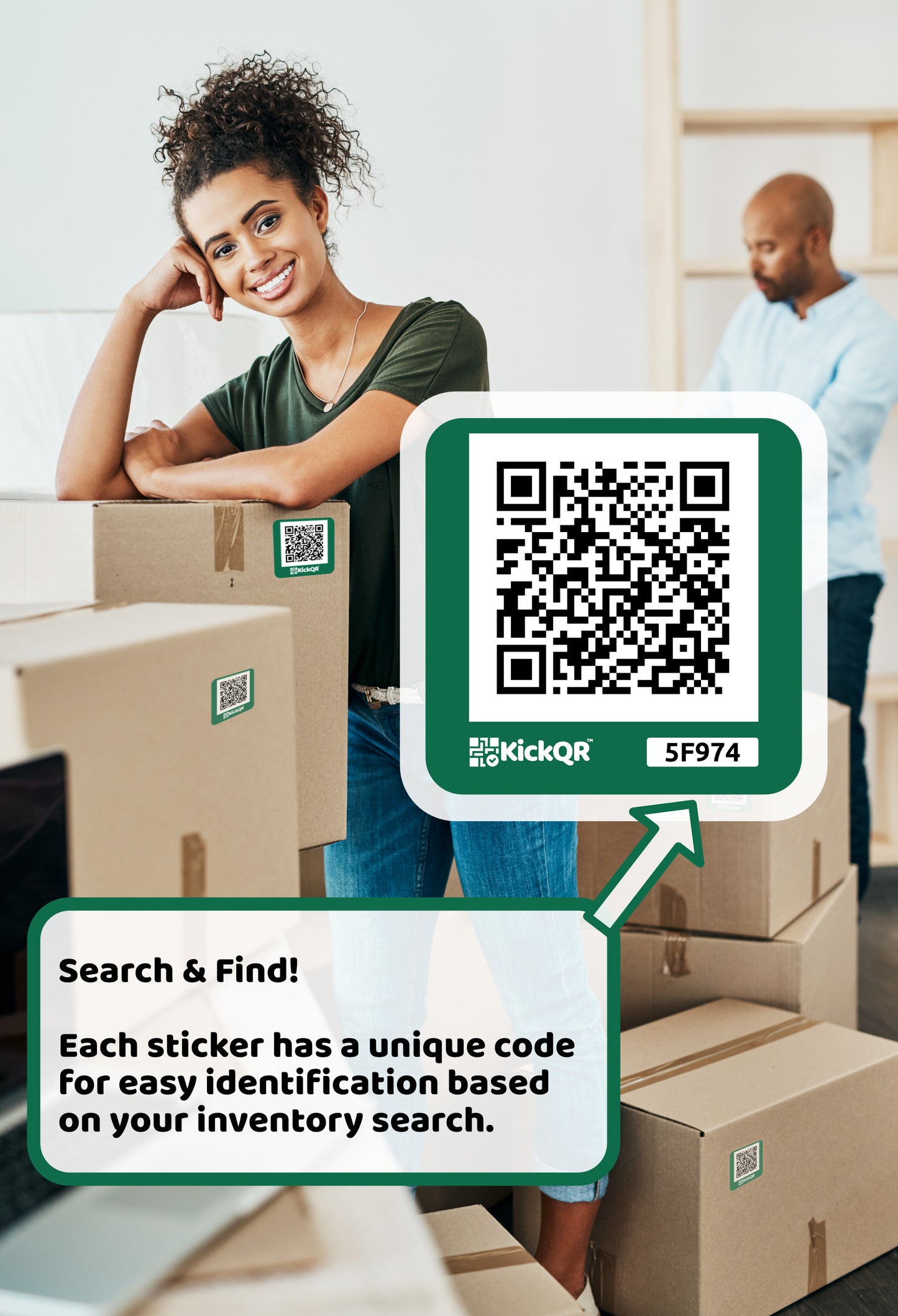 KickQR - OrganizerQR Sticker Pack - Smart QR Codes for Box & Bin Storage - 20 pack
